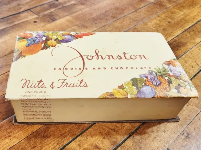 Vintage 1950s Johnston Fruits and Nuts Candy Box Milwaukee Wisconsin