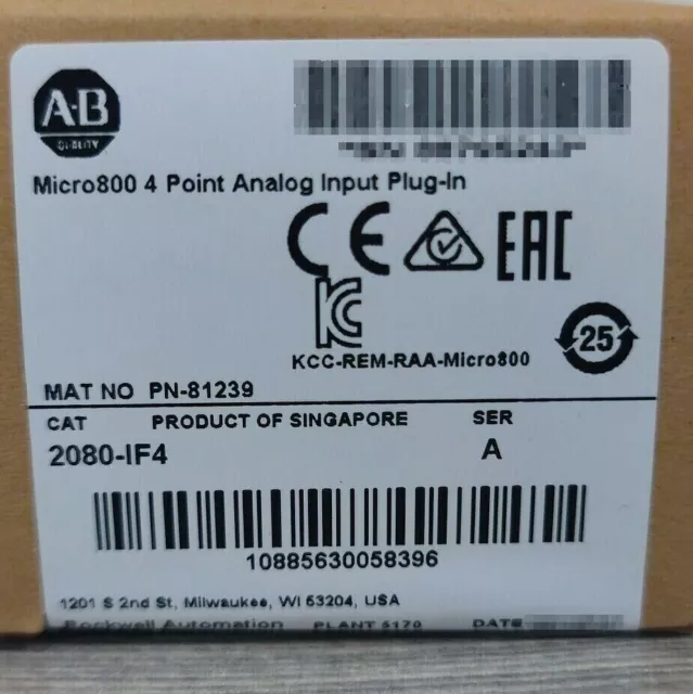 New in box Allen-Bradley AB 2080-IF4 /A Micro800 4 Point Analog Input Plug-In