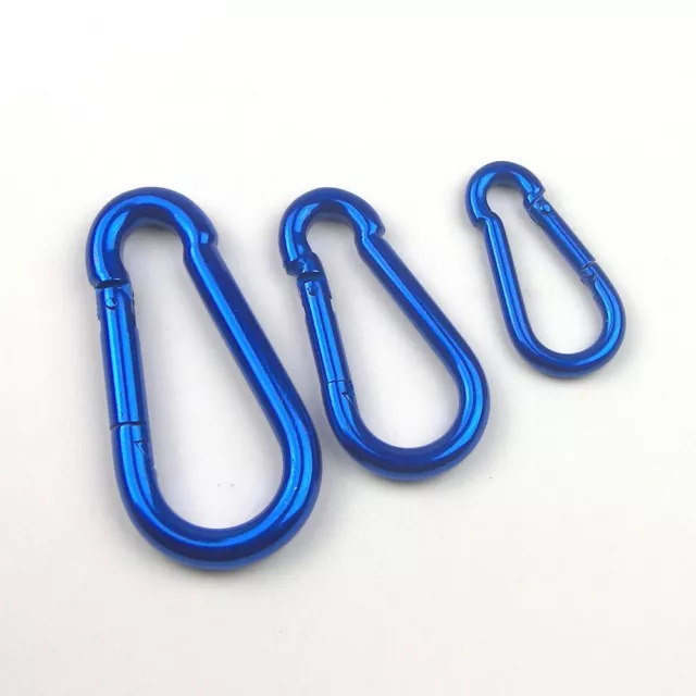 5pc Set - Spring Snap Hook Carabiner - Blue Coated Satin Finish - 1/4"