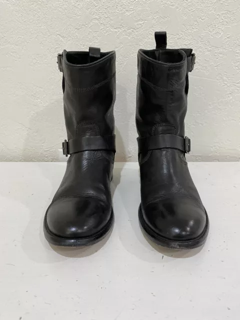 “BELSTAFF” Black Distressed Leather Short Moto Biker  Boots Shoes SZ 37.5 Us 7.5