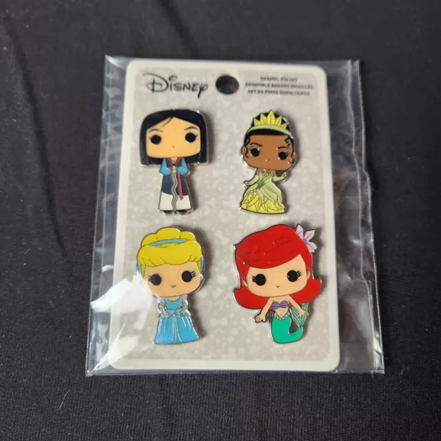 Funko Pop Enamel Pin Set - Disney Princesses: Mulan, Tiana, Cinderella, Ariel