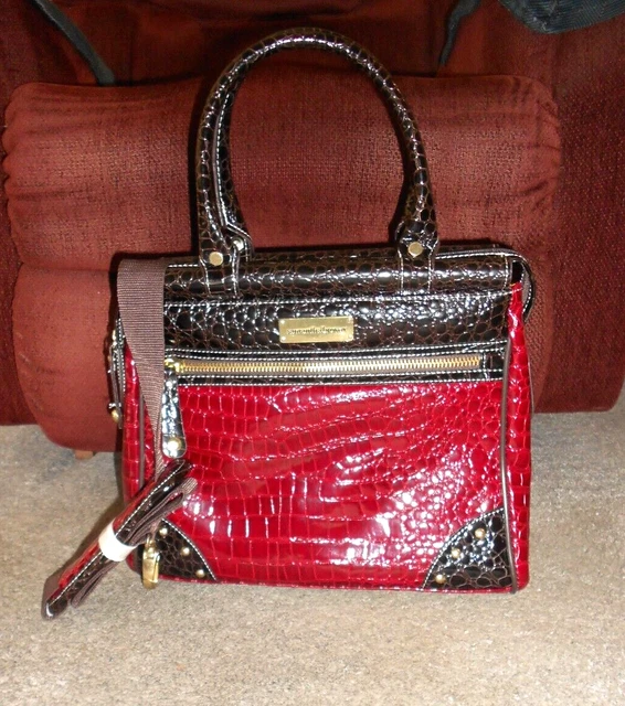 Samantha Brown Croc-Embossed Dowel Travel Bag Dark Red / Brown NWOT 2