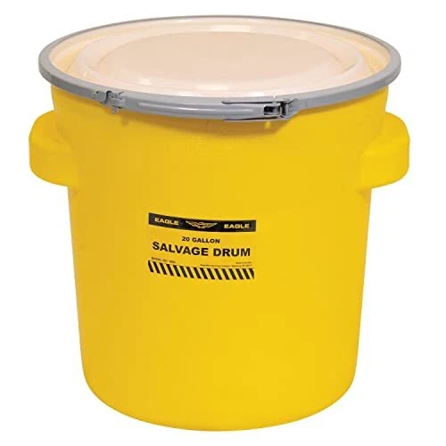20 Gallon Salvage Barrel Drum with Metal Ring Lever-Lock Lid, 21" Height, 21"...