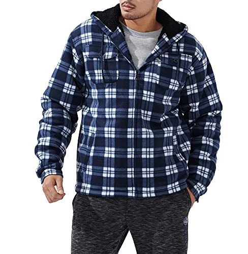 Gary Com Heavy Thick Plaid Flannel Jacket Sherpa Fleece Lined Zip Up Winter Warm