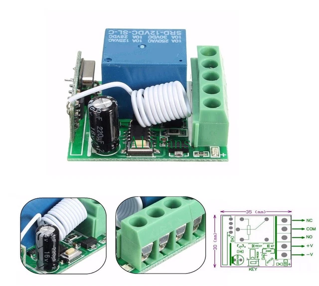 433MHZ Relay DC12V 10A 1CH Wireless RF Remote Control Switch Receiver