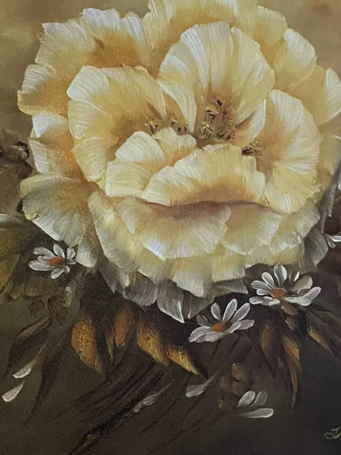 Still Life yellow Flower white Daisy ‘s Oil on canvas  framed 16x19 signed 2