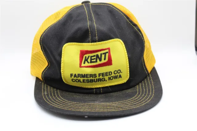 Vintage Kent Feed Men's Advertising Hat Cap Mesh Snapback Colesburg Iowa Black
