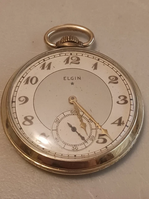 1937 ELGIN POCKET WATCH 15 JEWELS GOLD? SUPER CLEAN RUNNING Sz 12