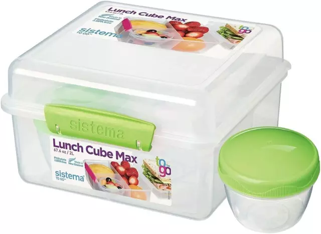 Sistema to GO Lunch Box Cube Max | 2 L Bento-Box Style Food Container with Divid