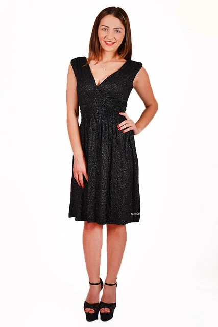 Vestito Donna Elegante da Cerimonia Sexy Tubino Nero Mini Abito ad Impero Corto 2