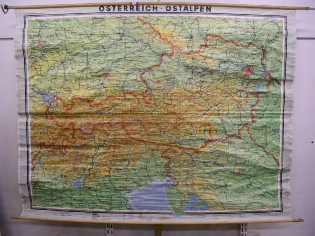 Tarjeta de Pared la Escuela Mapa Schulkarte Antiguo Austria Alpes 239x183