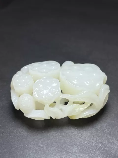 Chinese Exquisite Handmade Lotus carving Hetian Jade Statue Pendant