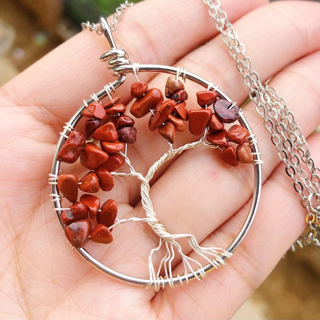 Natural Flame Jasper Gems Tree Of Life Necklace Chakra Reiki Healing Amulet