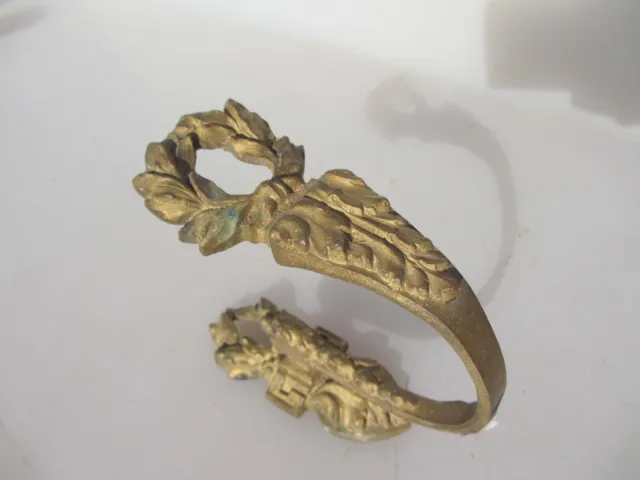 Antique Brass Curtain Tie Back Hook French Old Victorian Rococo Leaf Vintage x1 2