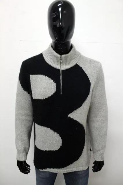 Hugo Boss Hommes Taille 54 Gris Pull en laine vierge Pull Pull Logo