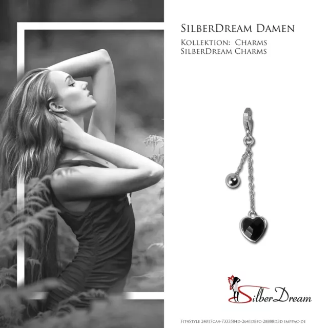 Silberdream 925er Charm Cœur Argent Véritable Bijoux Pendentif Noir Agate FC4102 3