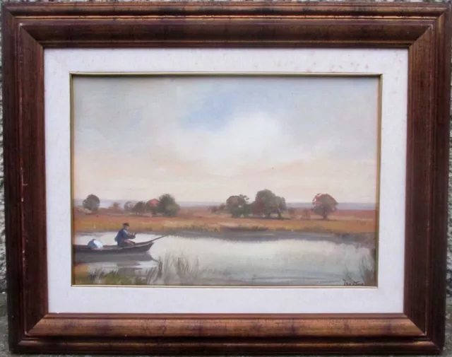 F. Mataresi (1928-2009)- Paesaggio Con Pescatore - Vecchio Quadro Dipinto Olio
