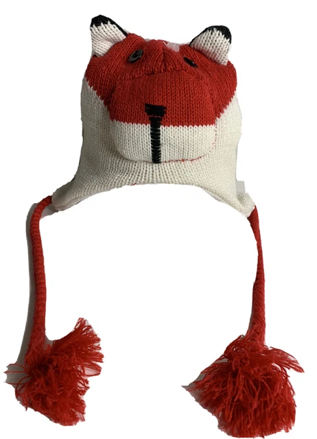 D&Y Beanie Unisex One Size Red White Fox Ear Flaps Tassels Casual Fun