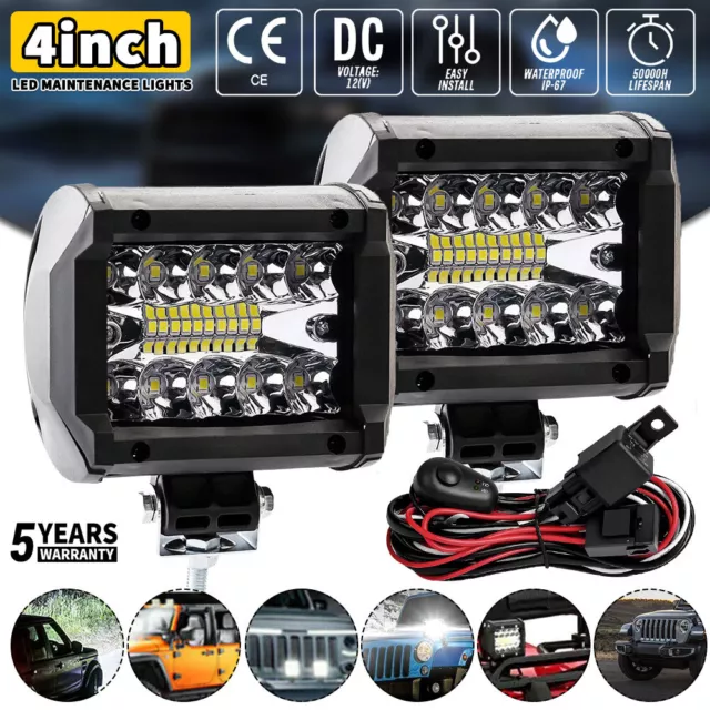 2x 4" LED Work Light Bar 4WD Offroad SPOT Pods Fog ATV SUV Driving Lamp /Wiring