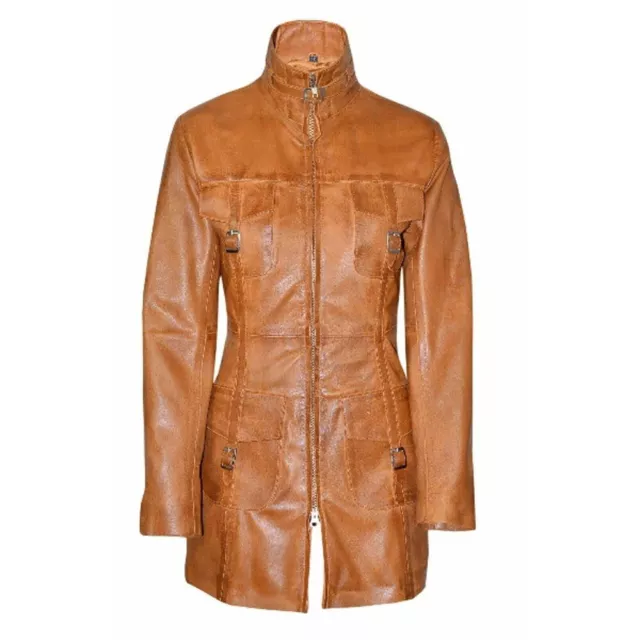 Femme Authentique Agneau Pure Cuir Veste Trench Marron Modèle Manteau