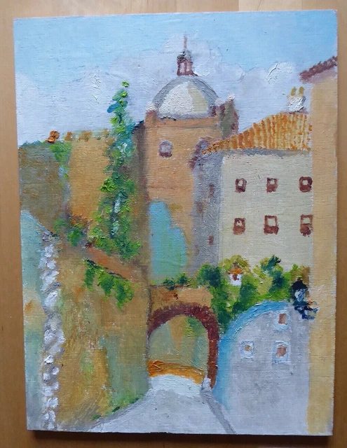 Pequeño Pintado Angular Óleo En Mesa Boceto Preparatorio Pintor Español MD3