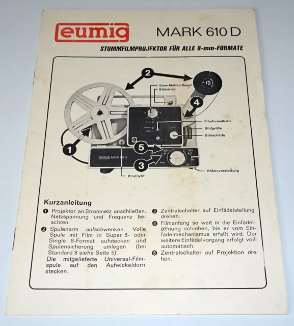 *** Notice D'emploi En Allemand Pour Projecteur Eumig Mark 610D En Bon Etat ***