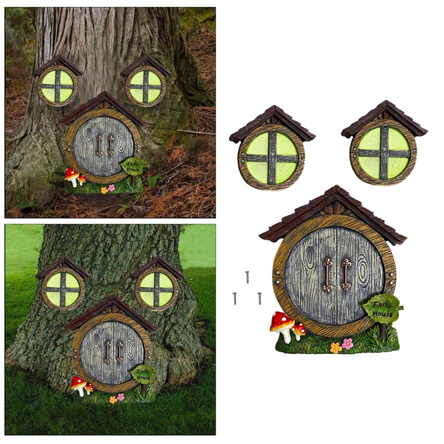 Elf Hause Miniatur Fee Fenster &amp; Tür für Bäume Garten Decor Wand und