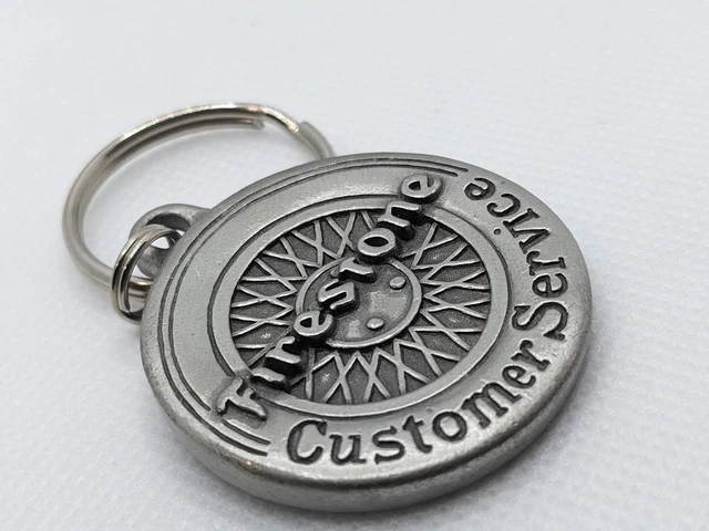 Firestone Tires Keychain Motor Customer Service Award Key Ring Pewter Vtg NOS