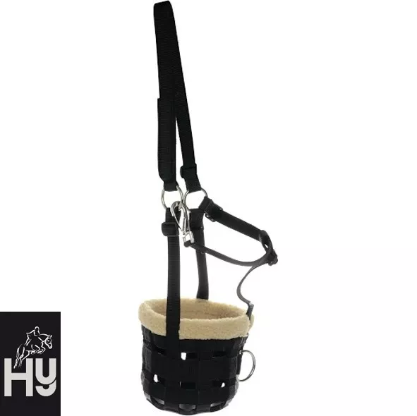 Grazing Muzzle with Fleece by Hy  Equestrian   Slows Grazing  Rubber Base  BLACK