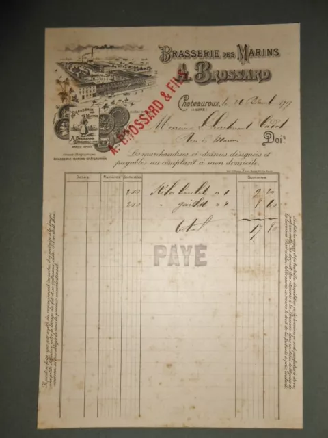 ancienne facture Châteauroux indre brasserie des marins A Brossard 1907