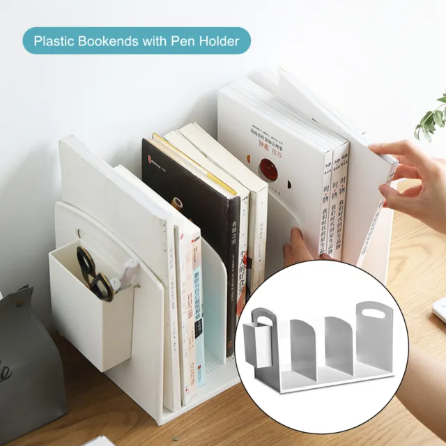 Bookshelf Divider Convenient Storing Plastic Bookends with Pen Holder Vertical