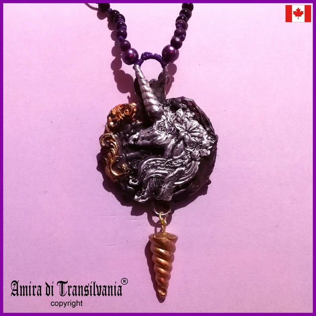 silver jewelry necklace talisman pendant woman medallion golden amulet unicorn 1
