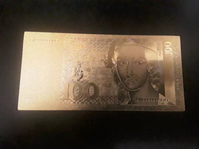 Precioso Billete De 100 Marcos Fantasia Plastificado Dorado  Sc