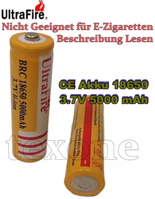 2 X Akku 3,7V 5000 mAh Erhöhte Pluspol 100% UltraFire Wiederaufladbar G2