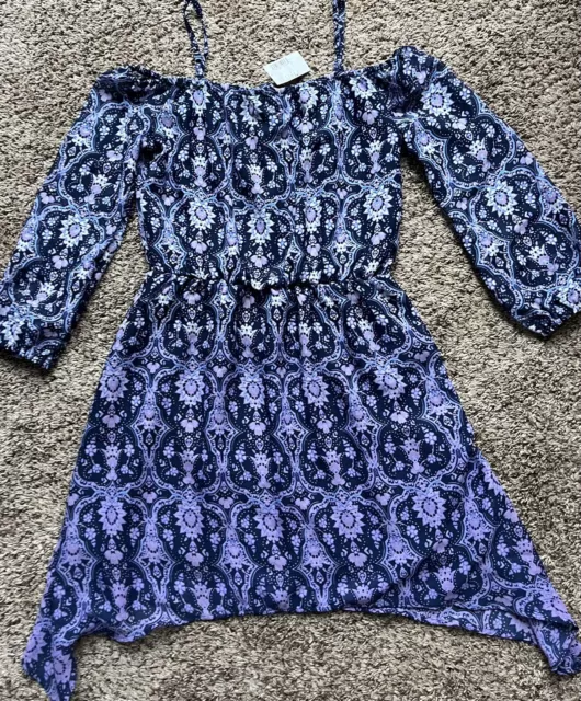 NWT Girls The Children’s Place Blue Purple Off Cold Shoulder Dress Sz 10 12 NEW!