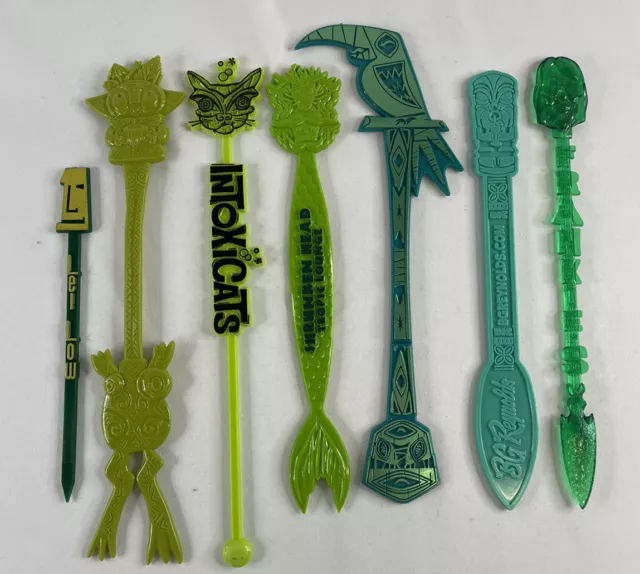 7 TIKI Swizzle Stick Intoxicats B Rex Shrunken Head Lei Low BG Reynolds Frankies