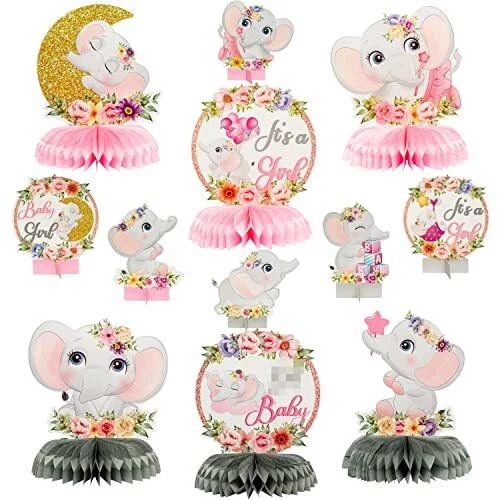 12PCS PINK FLORAL Elephant Centerpieces It's a Girl Baby