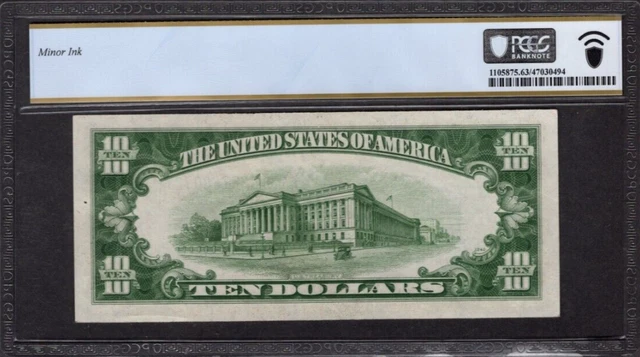 1934 C $10 Ten Dollar Silver Certificate Blue Seal PCGS 63 Choice UNC S1188 2