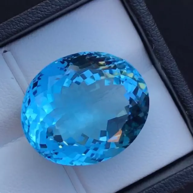 Natural Cut 42.75 Carat Swiss Blue Topaz Eye Clean Oval Faceted Loose Gemstone