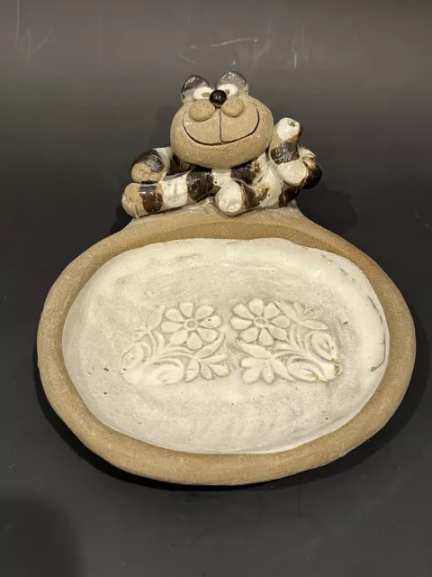 Handmade Soap Holder Trinket Dish  Art Pottery Whimsical Cheshire Cat GIFT