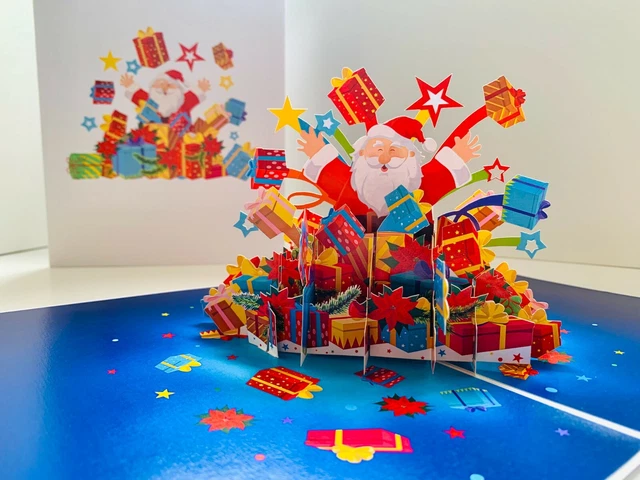 OrigamiPopCards.com Merry Christmas Star Santa Presents 3D Pop Up Greeting Card
