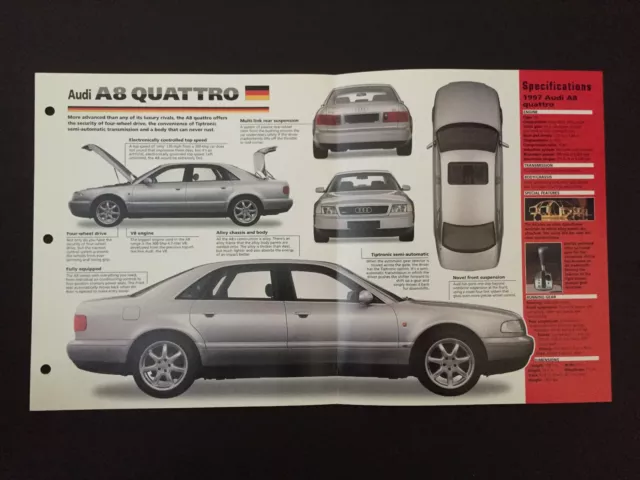 1997 AUDI A8 QUATTRO IMP Hot Cars Spec Sheet Folder Brochure RARE