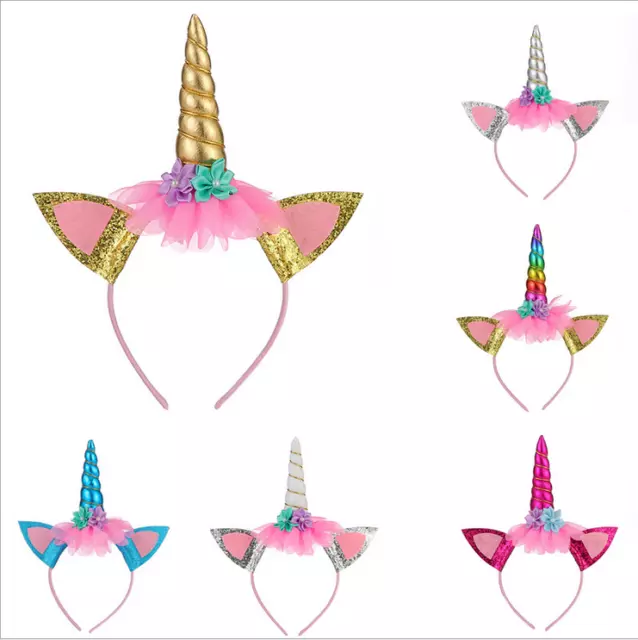 Magical Unicorn Horn Flower Head Party Headband Fancy Dress Cosplay Bow Headband