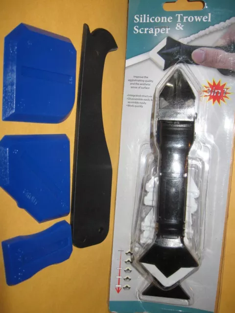 New SILICONE TROWEL & SCRAPER for CAULK plus 4pc Grouting Smoother remover