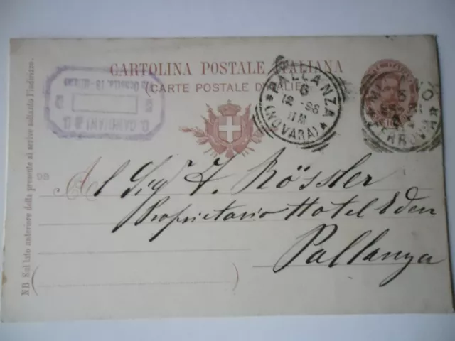 Cartolina Postale Italiana Da Milano A Pallanza Hotel Eden 1898 Con Altro Annull