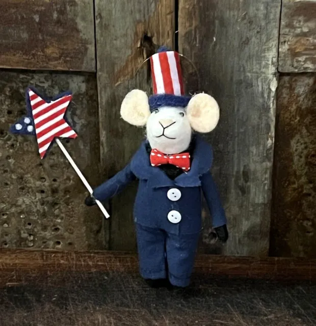 Uncle Sam Patriotic Mouse in Blue Suit w Star 4th July USA Primitive Americana