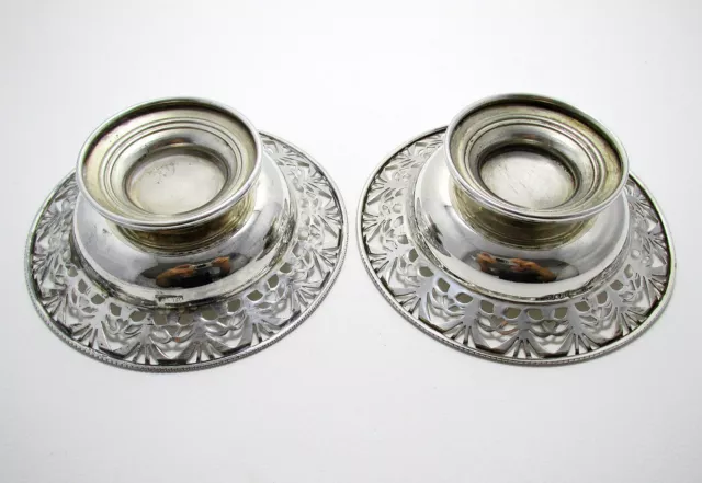 Pair c1920 Indian Colonial Solid Silver Pierced Table Bon Bon Dishes Warner Bros 3