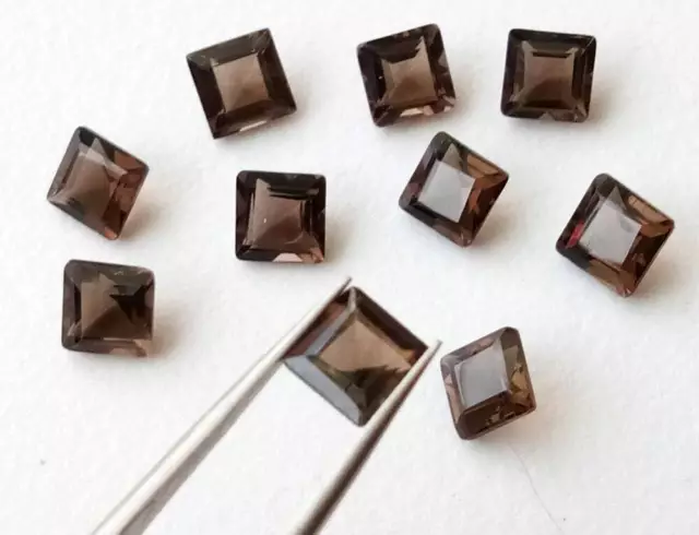 10 Pcs Smoky Quartz Princess Cut Stones Gemstone For Jewelry (4 To 9mm Options)