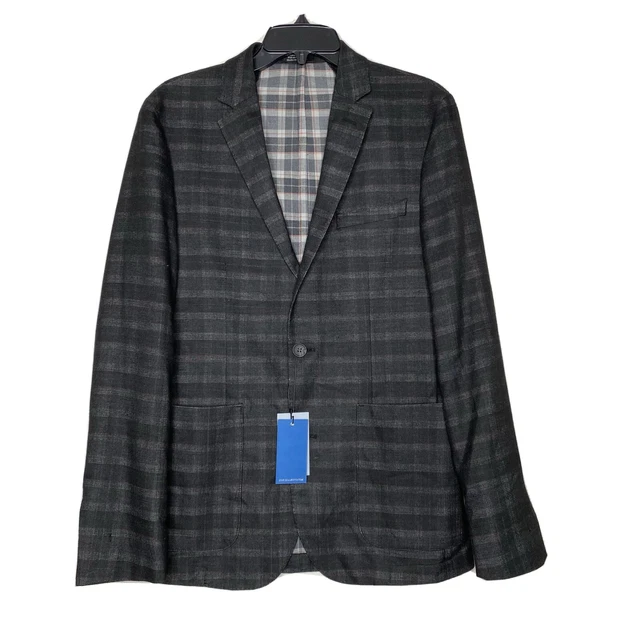 VINCE CAMUTO Mens Del'Aria Air Jacket Sz S / 40 Black-Gray Check Blazer NEW Slim