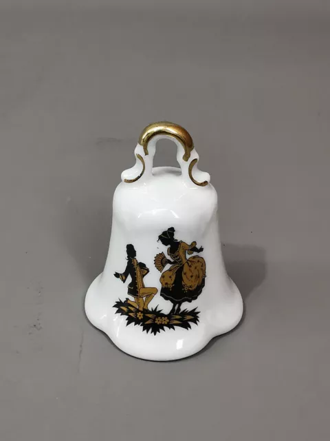 9986459-d Tischglocke Watteauszene schwarz-gold Lindner Porzellan Bayern 5x6,5cm